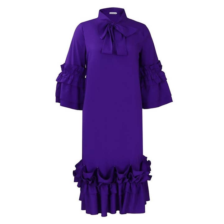 UZ Wholesale Store - Wholesale Dress - Women's - Stylish Ruffle Hem Trumpet Sleeve Dress10
