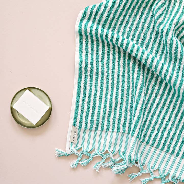 Miss April Towels - Wholesale Hand Towel - Turkish Cotton Hand Towel - Green Stripes