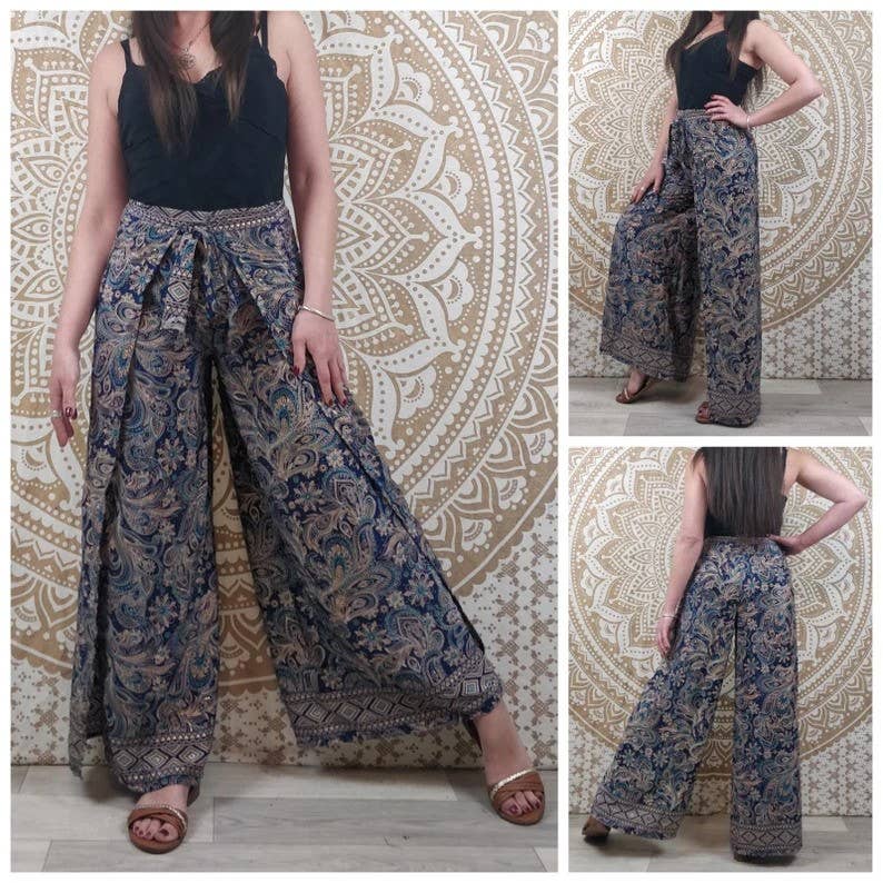 bhavnas boutique - Wholesale Pants - Women's - 5 Piece Lot, Women Thai Pants in Indian Silk Boho Wrap Paint1