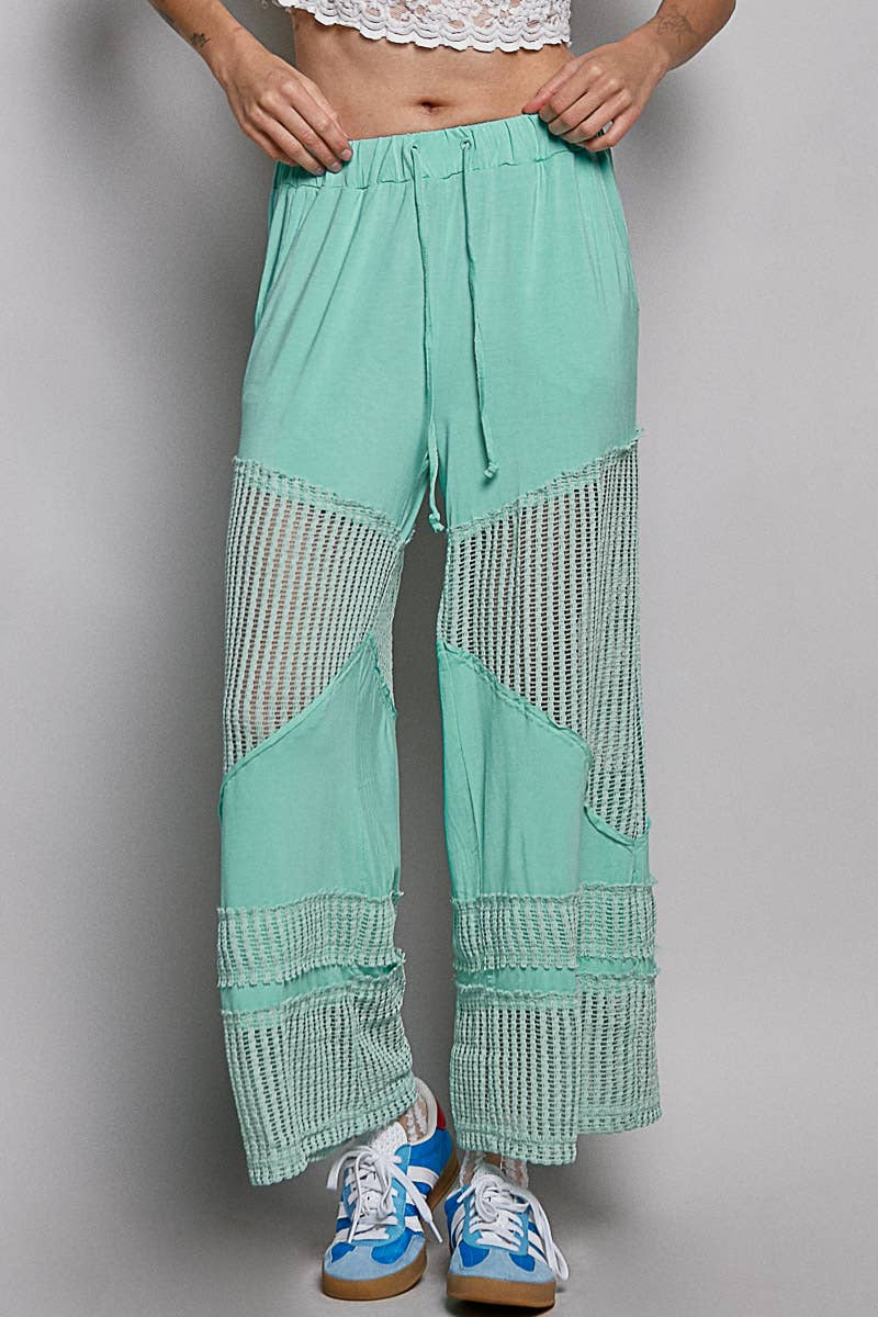 Pol Clothing - Wholesale Pants - Women's - Contrast see through elastic waist knit culottes pants12