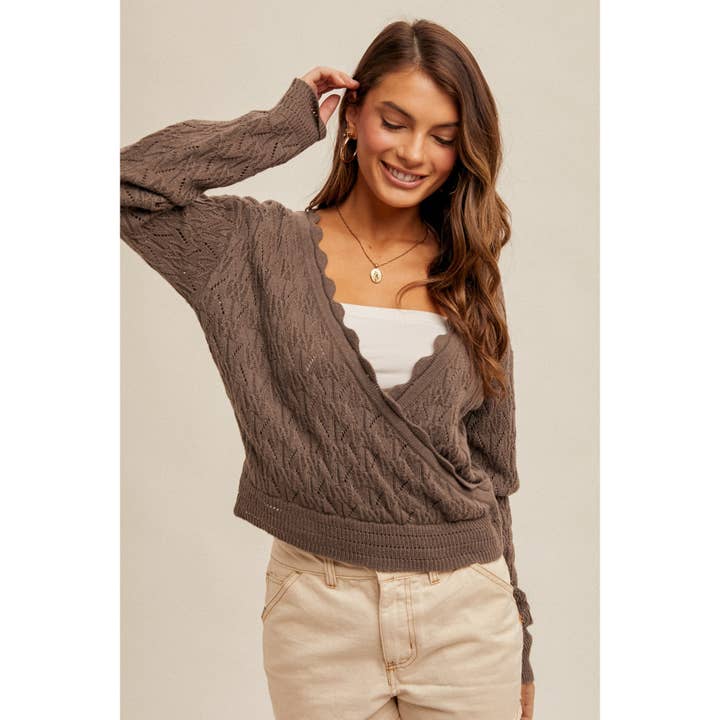 SCALLOP NECK EDGE WRAP SWEATER for wholesale by Apolline