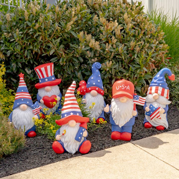 Zaer Ltd. International - Wholesale Garden Gnome - "Americanos" American Garden Gnomes- 6PC/Set