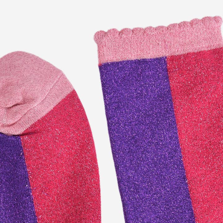 Sock Talk – Meias - Mulher por atacado – Meias Glitter Femininas - Rosa/Roxo, Colour Block2