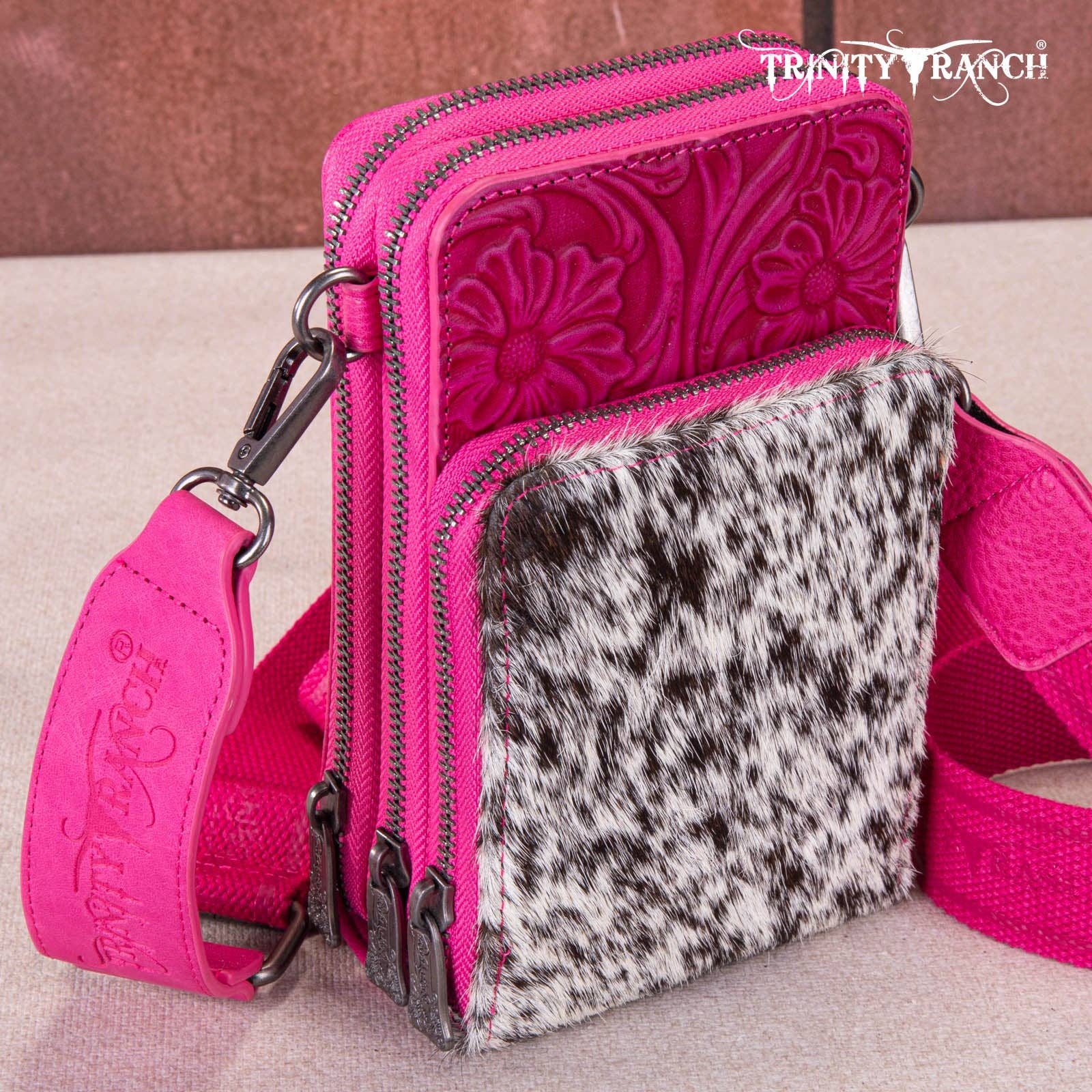 REMOVED BRAND - Wholesale Crossbody Bag - Women's - TR159 -183  Trinity Ranch Genuine Hair-On Cowhide /Tooled  Collection Phone Purse with Coin Pouch36