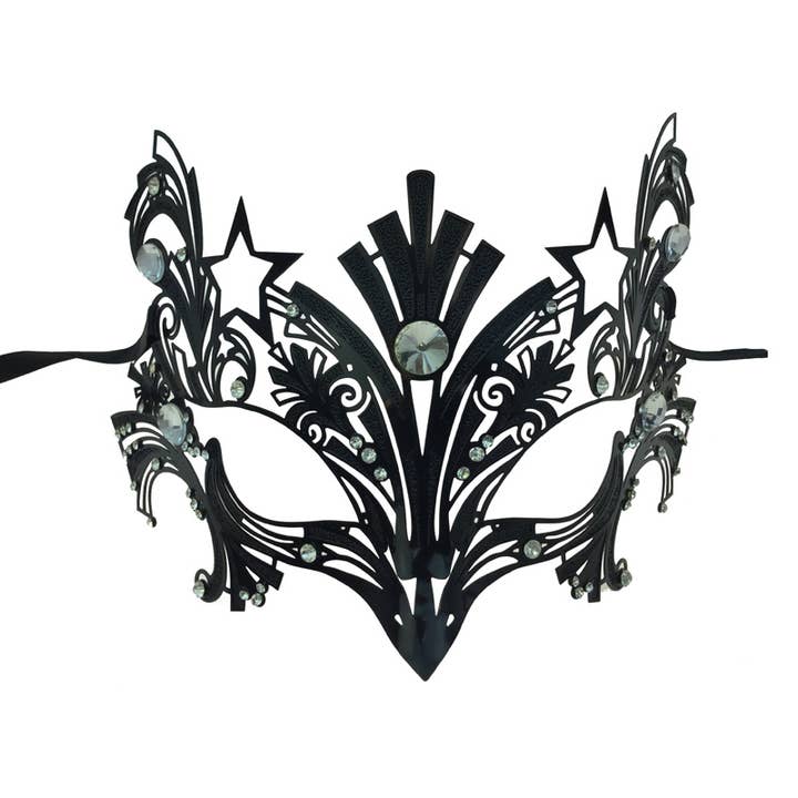 Black Starburst Crystal Masquerade Mask for wholesale by KBW Global Corp.