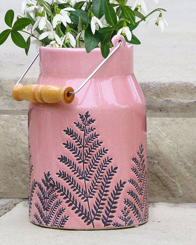 Dibor – wholesale Vase – Fern Leaf Embossed Pink Milk Churn Flower Vase0