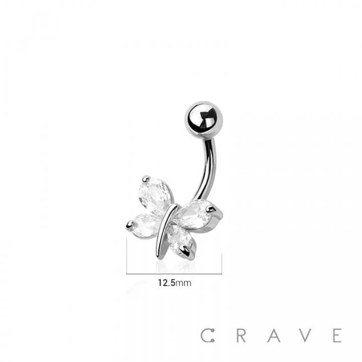 CRAVE BODY JEWELRY - Wholesale Belly Ring - 316L SURGICAL STEEL MULTI CZ BUTTERFLY BELLY BUTTON NAVEL RI1