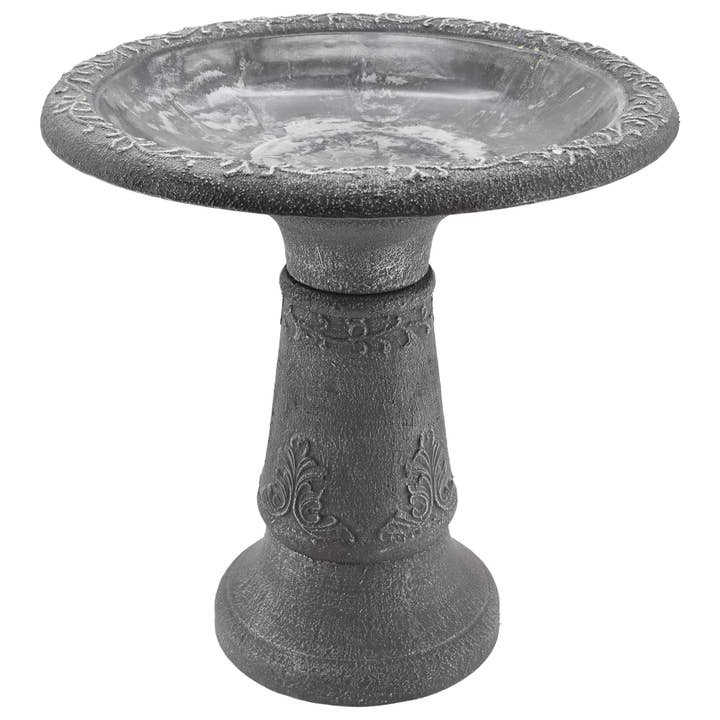 Fiberclay Bird Bath Outdoor Garden Decor, 20" Tall- Gray for wholesale by Arcadia Garden Products