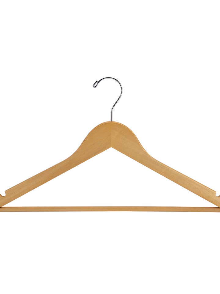 17" Natural Wood All Purpose Hangers - Case of 50 for wholesale by Store Supply Warehouse