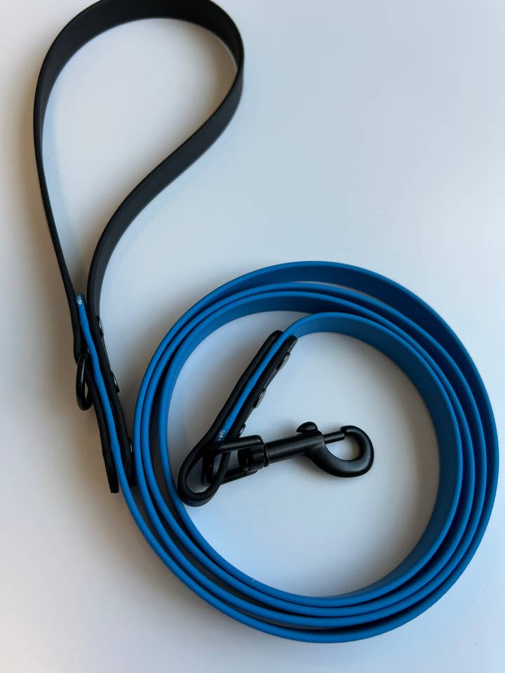 Two-tone Biothane Leash Sky Blue and Black for wholesale by Let’s Go Leash Co.
