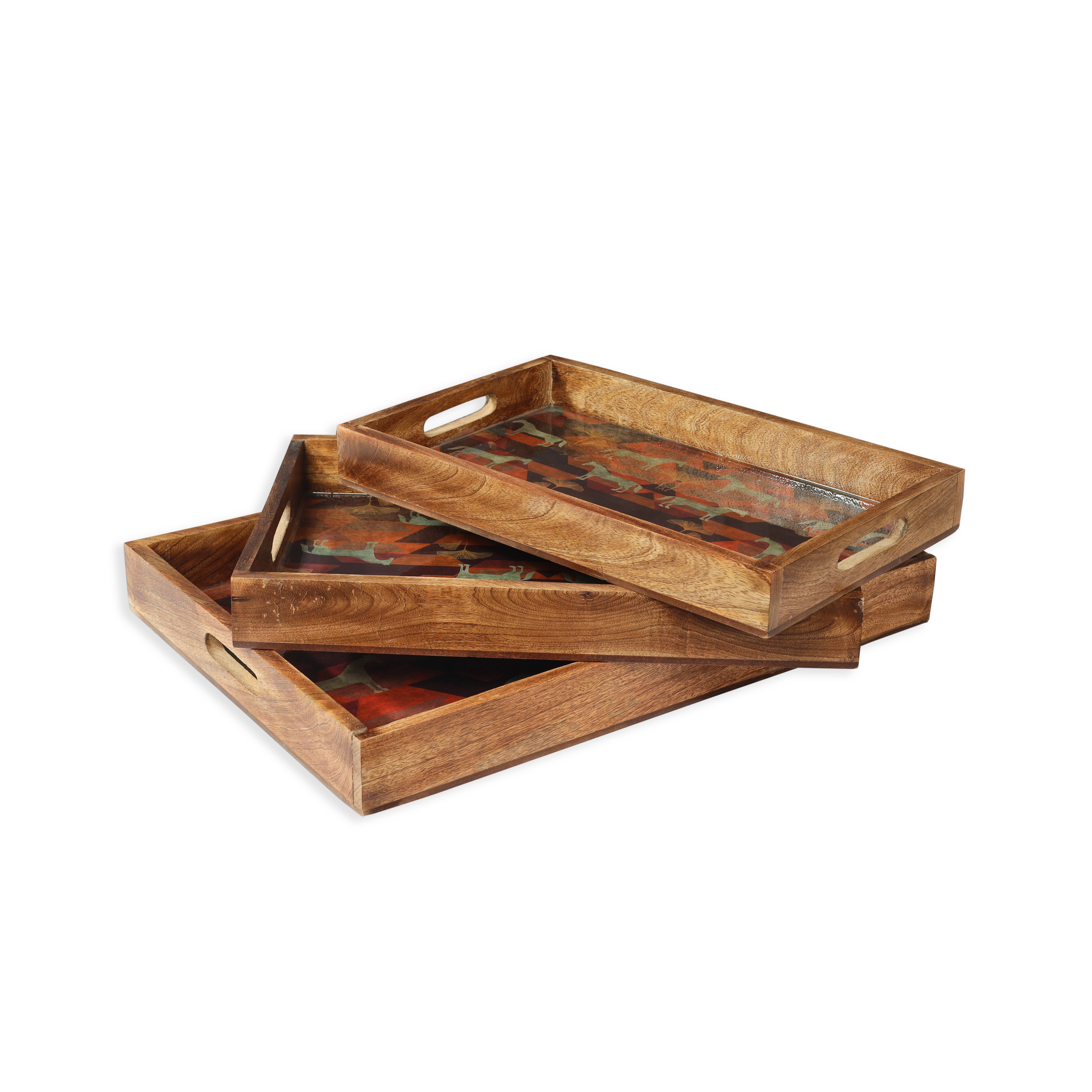 Tiramisu - Vente Plateaux décoratifs - Ensemble de 3 plateaux décoratifs en résine et bois motif chevaux5
