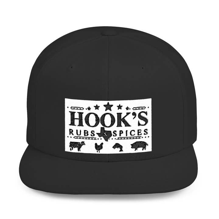 Casquette Snapback Logo Blanc Hook's Rub - Brodée pour la vente par Hook's Rubs and Spices