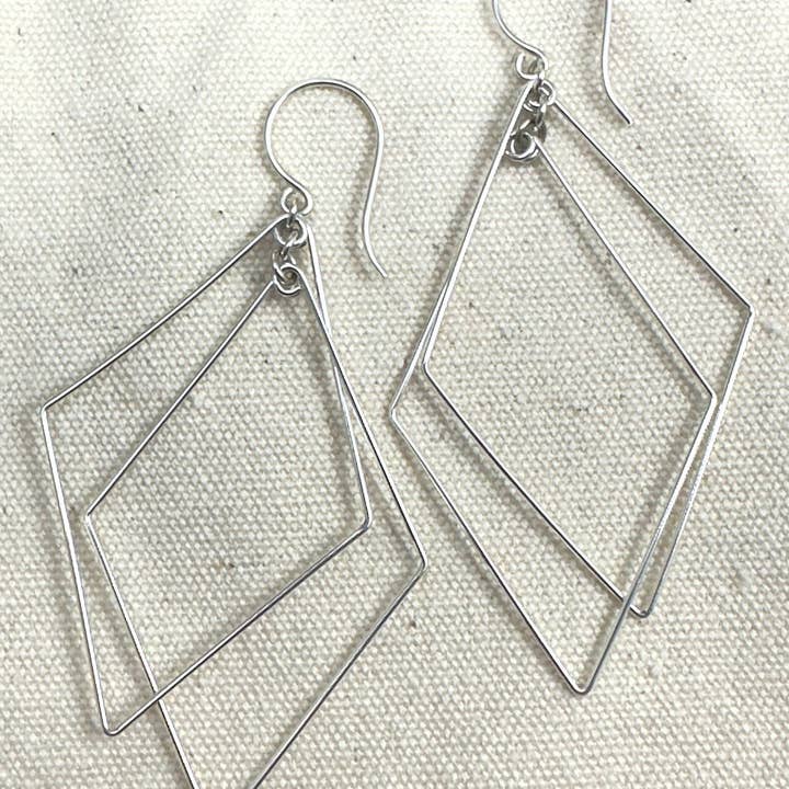 Prism Silver Double Diamond Interlocking Earrings for wholesale by Cloverleaf Jewelry