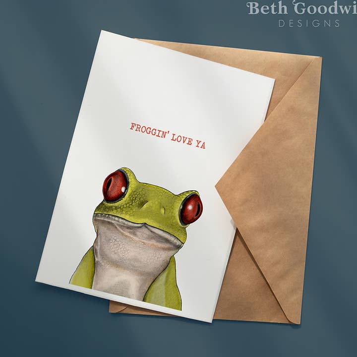 Froggin' Love Ya | Funny Frog Anniversary Card | Aquarium for wholesale by Beth Goodwin Designs
