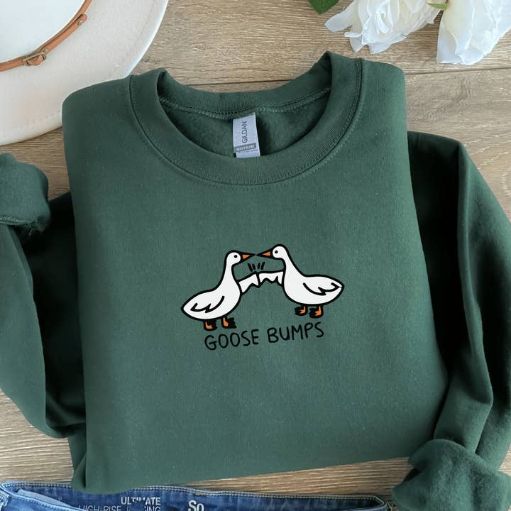 Goose Bumps Silly Goose Crewneck Sweatshirt | Funny Goose Graphic Sweatshirt | Cozy Unisex Pullover | Cute Trendy Casual Sweatshirt for wholesale by Swain Co. Embroidery & Press