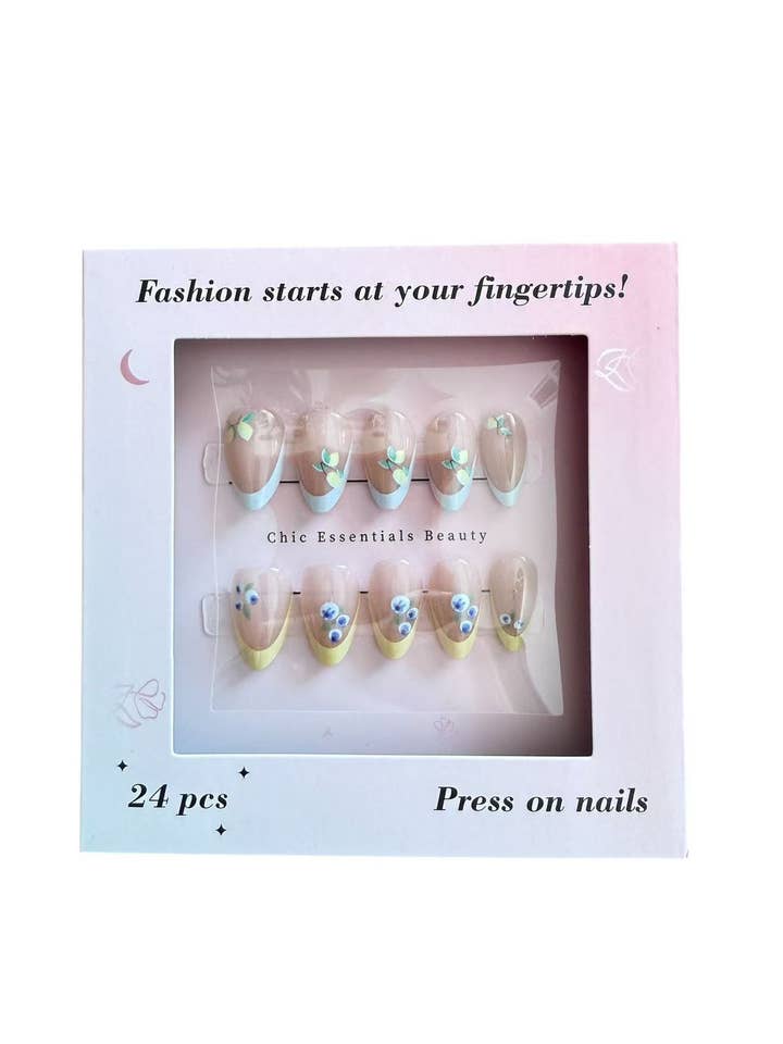 Pastel Floral Press-On Nails – Almond Shape, 24 pcs for wholesale by Chic Essentials Beauty