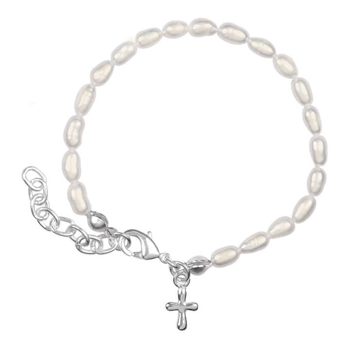 Dicksons - Wholesale Beaded Bracelet - Kids - Brc - Baby Puff Crs Wht Prls 4"+1"Ext