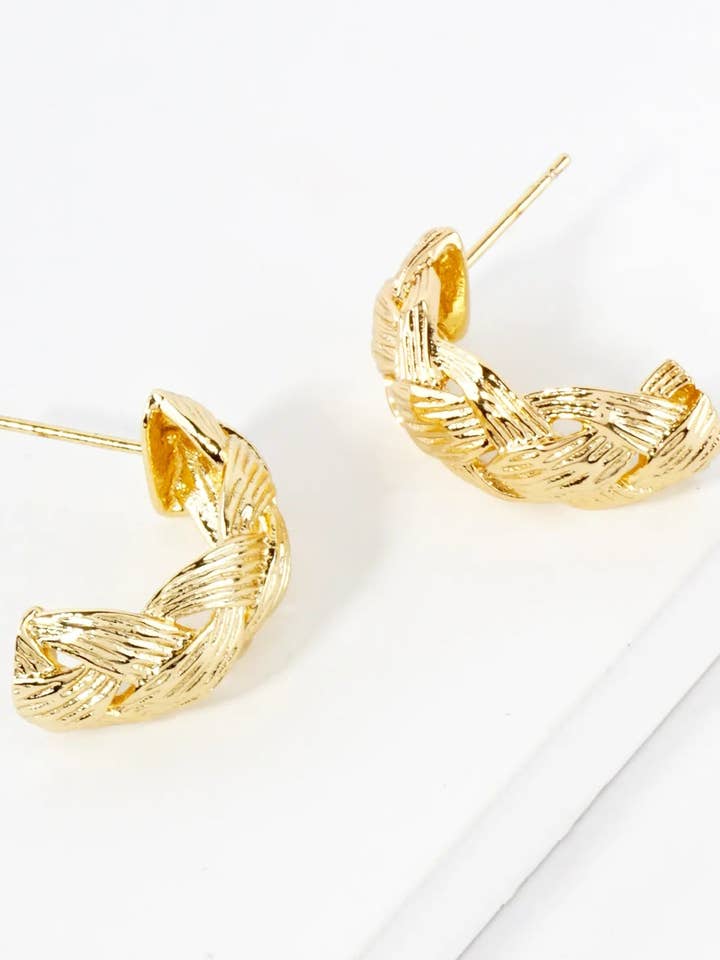 Basket Weave Texture 14K-Gold-Dipped 20mm Brass Hoop Earrings for wholesale by Wild Honey