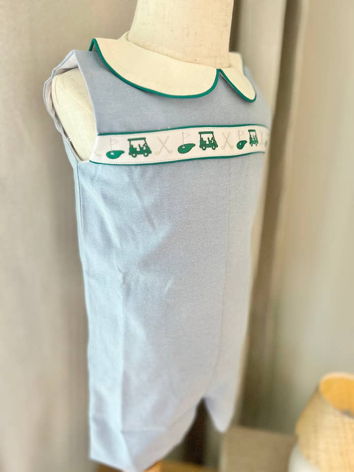 Golf Ribbon Blue Oxford Fabric Jon Jon for wholesale by The Seaside Proper Children’s Company