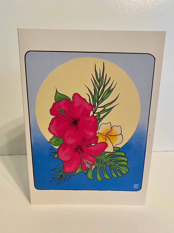 Tropical Pink Flower Hibiscus - 5"x7" Greeting Card for wholesale by Chris Granillo Art