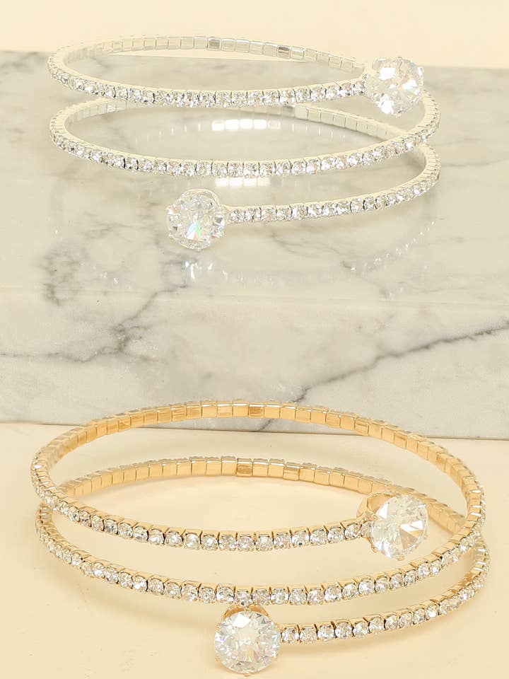 Open Memory Wire Bracelet with Cubic Zirconia Spiral for wholesale by SP Sophia Collection