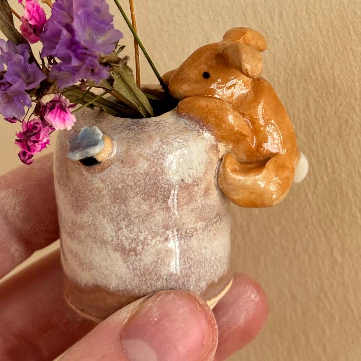 Mini Ceramic Bunny and Bee Vase for wholesale by Art by Ellice