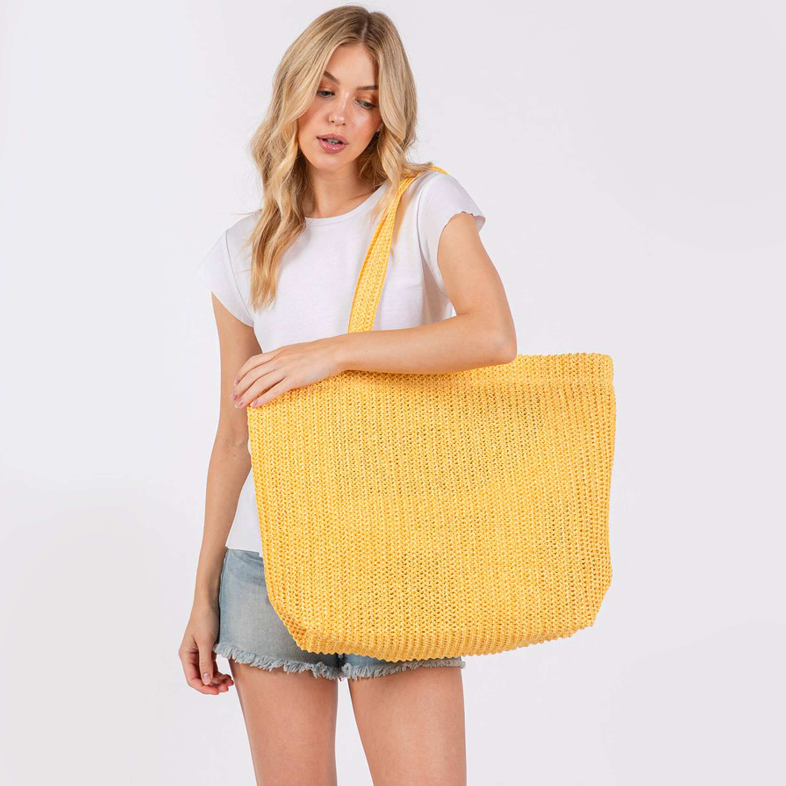 Hana - Wholesale Tote Bag - Women's - Solid Color Crochet Summer Straw Tote Bag51