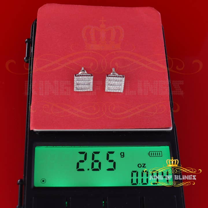 KING OF BLINGS - Wholesale Stud/Post Earrings - King of Bling's Hip Hop Screw Back White Silver 2.07ct Cubic Zirconia Women's & Men's Earrings7