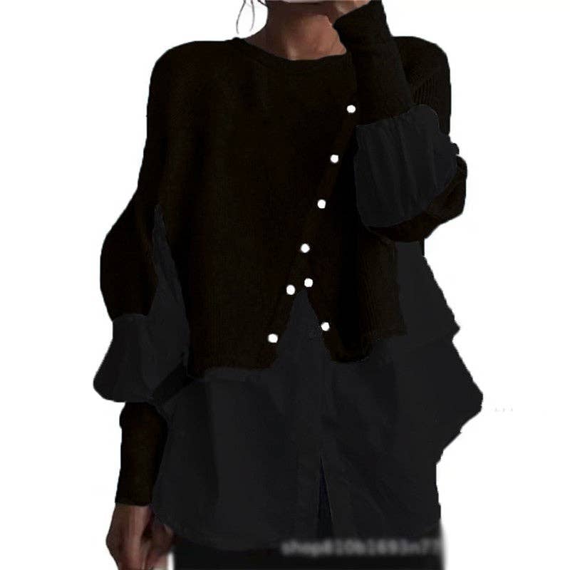 FurDecoration - Vente Pull en maille – femme - Pull décontracté à manches longues et col rond en patchwork0