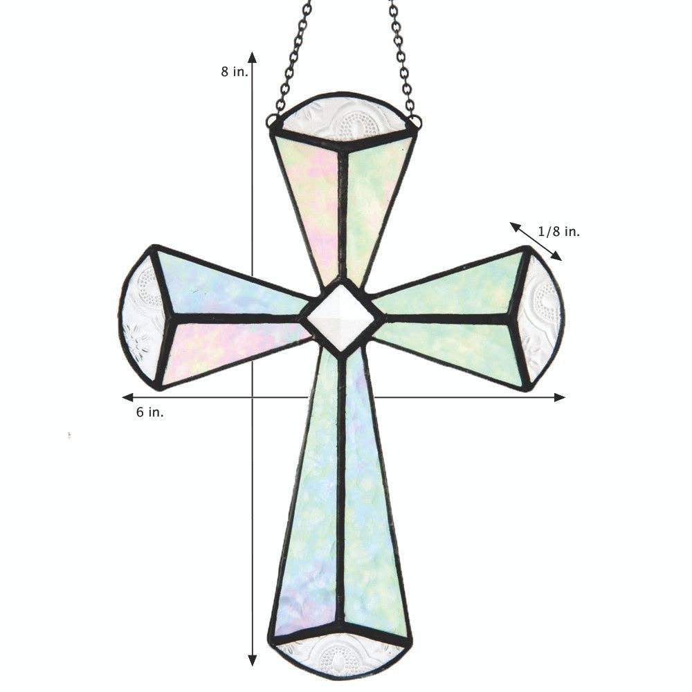 J Devlin Glass Art & Bert Anderson Collection - Wholesale Suncatcher - ORN 180 Clear Iridescent Cross Ornament1