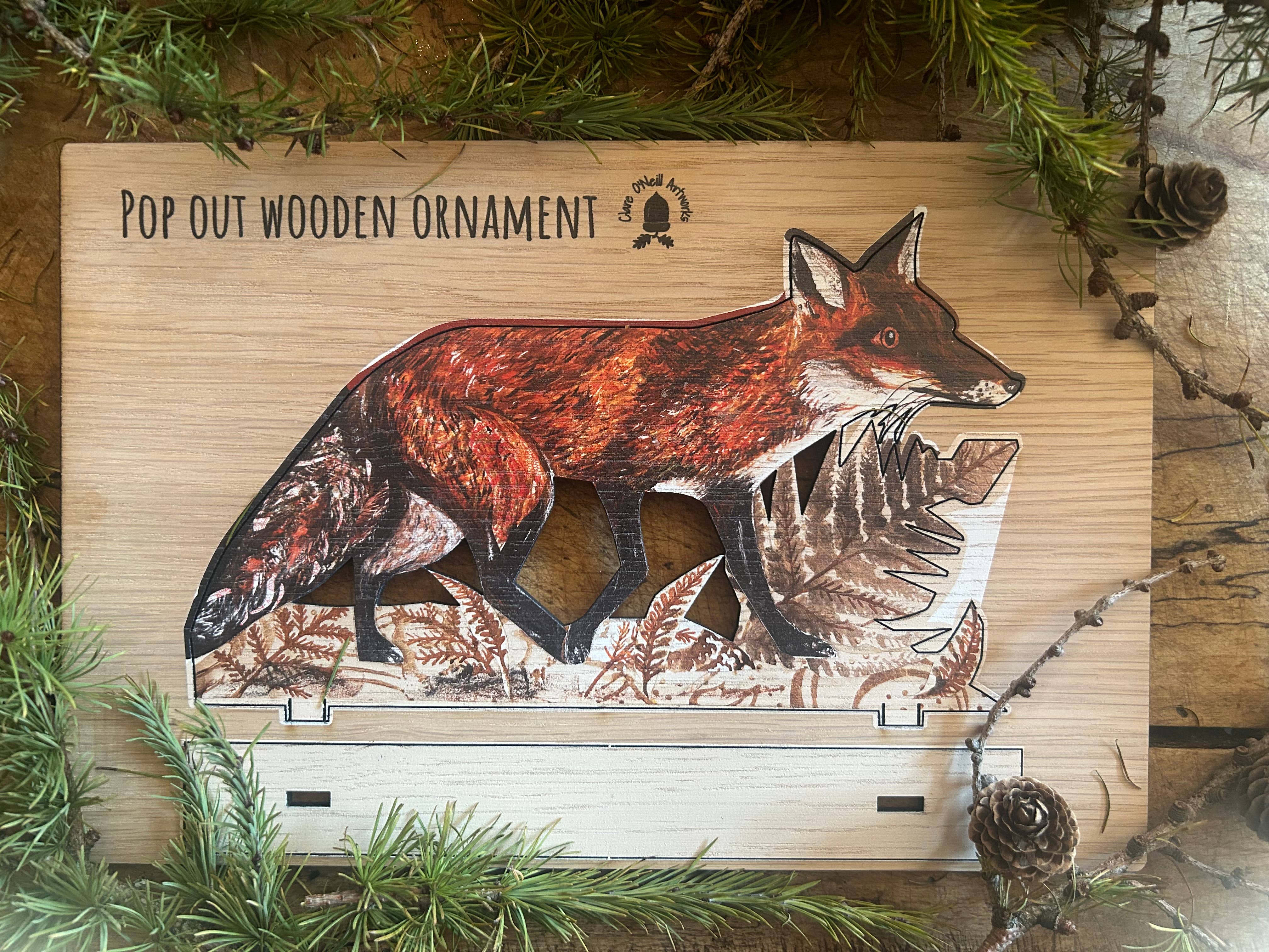 Clare O’Neill Artworks – wholesale Ornament – Mr Foxy Wooden ornament 2
