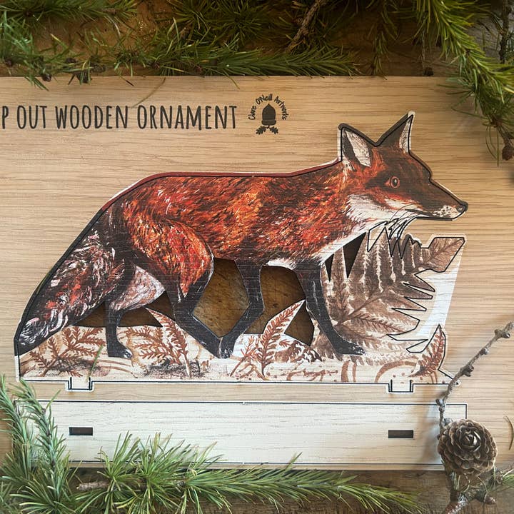 Clare O’Neill Artworks – wholesale Ornament – Mr Foxy Wooden ornament 2