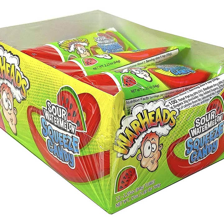 Warheads Sour Watermelon Squeeze Candy, 2.25oz, 12ct Case for wholesale by Grandpa Joe's Candy Shop