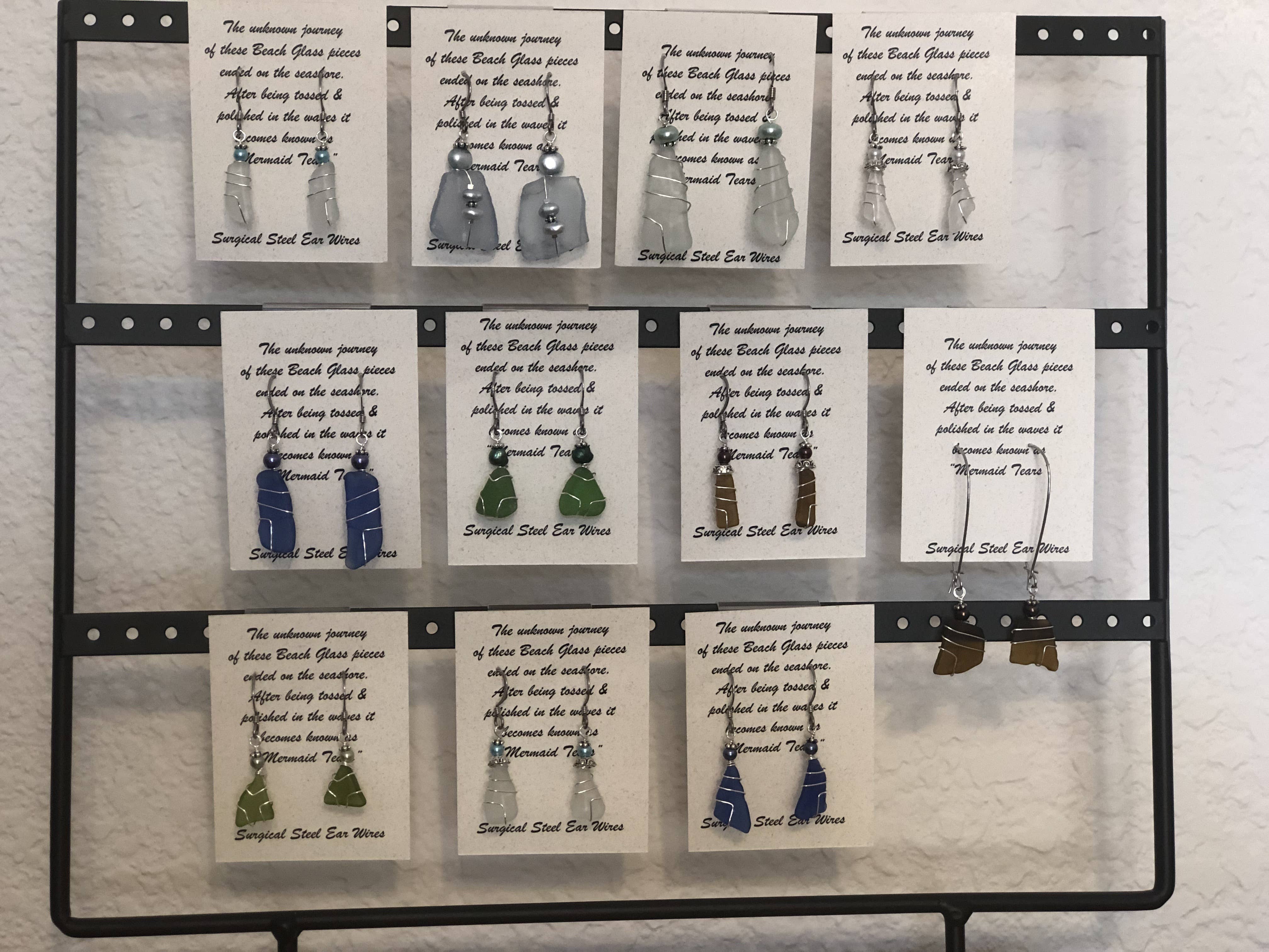 Essence of Fire & Sea - Wholesale Dangle Earrings - Beach Glass / Sea Glass Wire Wrapped with Pearl Earrings14