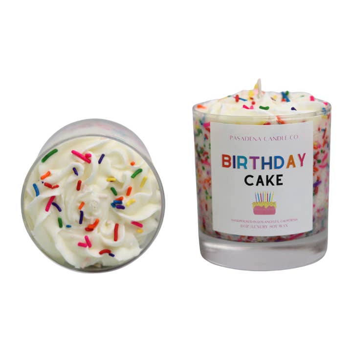 Candle Birthday Cake Scent with Rainbow Sprinkles 13.5oz for wholesale by Pasadena Candle Co