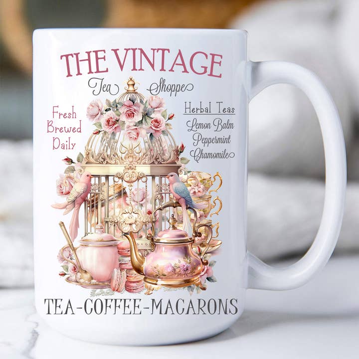 Rosa Vintage Teeladen Vögel Kaffeetasse für den Großhandel von Avery Lane Gifts