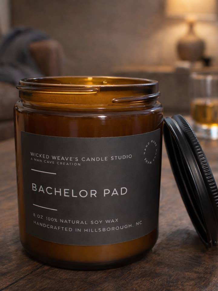 Bachelor Pad Soy Wax Candle (4 Size Options) for wholesale by Wicked Weave’s Candle Studio