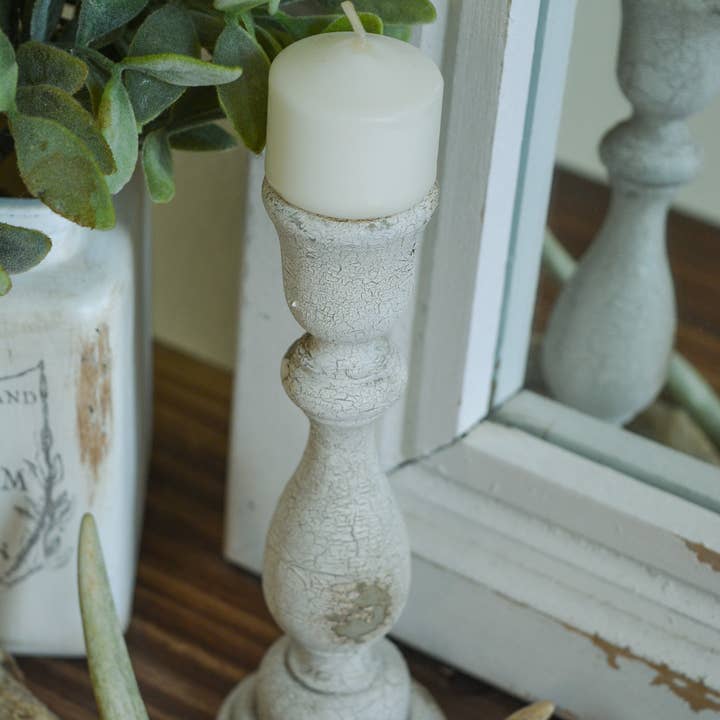 Chippy White Candlestick 6-3/4" for wholesale by Bluebird Nest Boutique