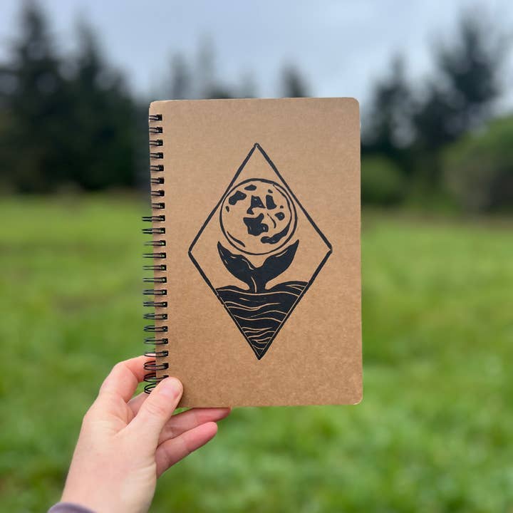 Whale tail block print notebook for wholesale by Salmonberry Prints