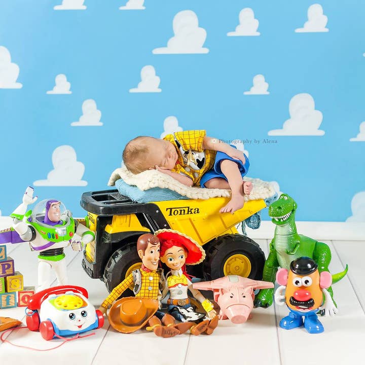 8ft x 8ft vinyl fotografie achtergrond/Toy Story Clouds voor wholesale door Swanky Prints