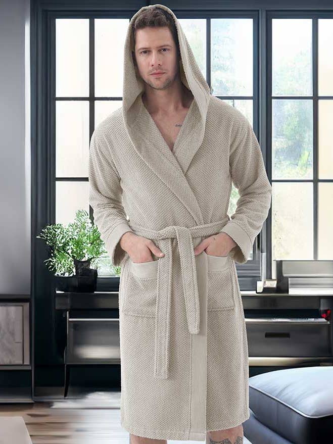 Men's Luxury Turkish Cotton Terry Cloth Robe with Hood for wholesale by SEYANTE
