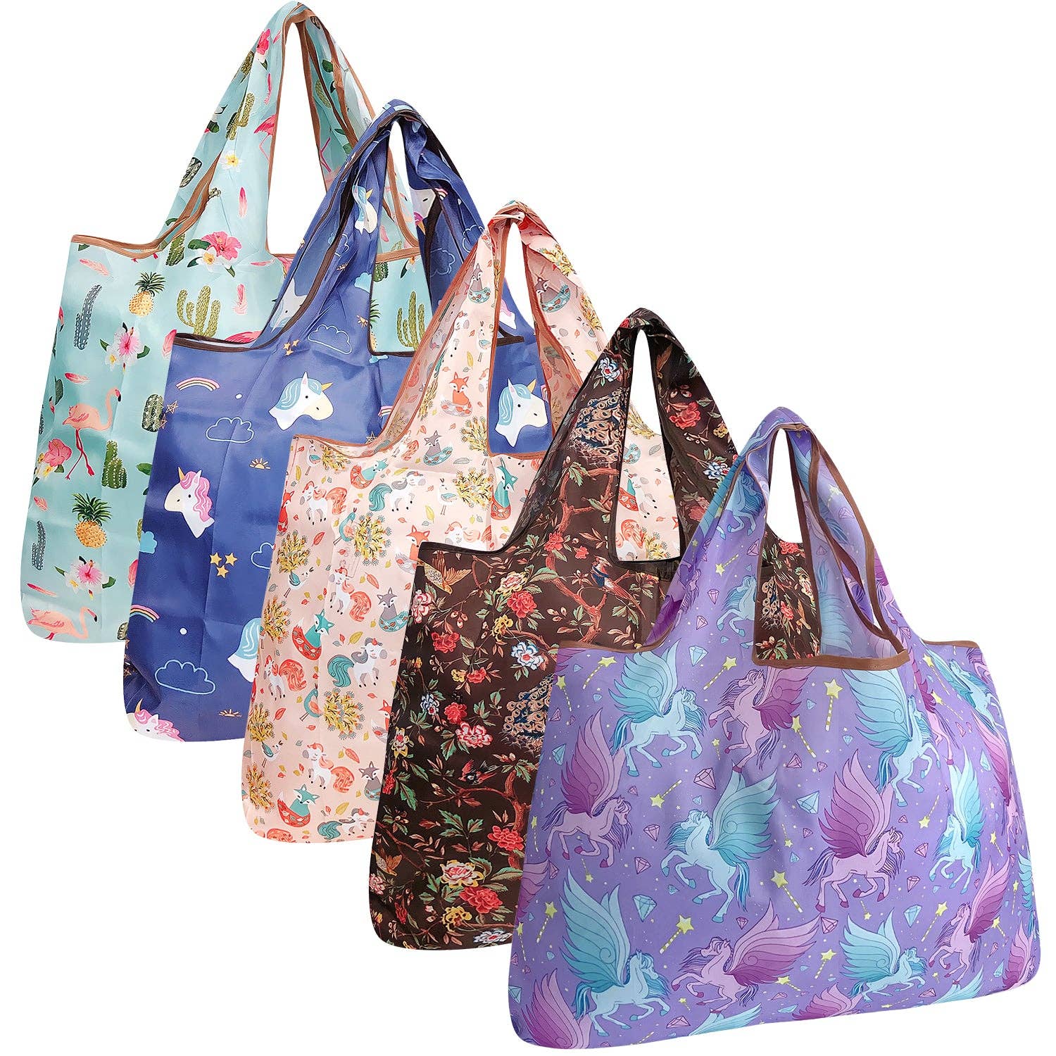 Wrapables.com - Vente Sacs de course/à provisions - Wrapables Lot de 5 grands sacs d'épicerie pliables en nylon23