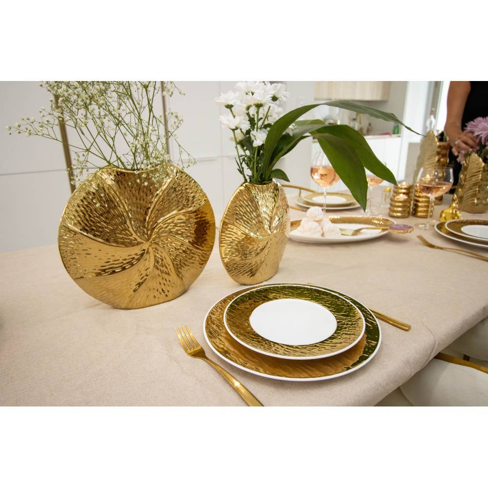 AULICA - Vendita all'ingrosso Vasi - Vaso a spirale dorato in ceramica 28,5x6,5x26cm2