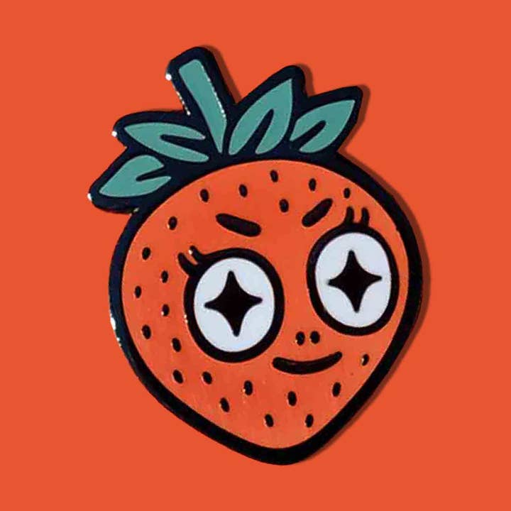 Strawberry enamel pin for wholesale by It's Not That Weird