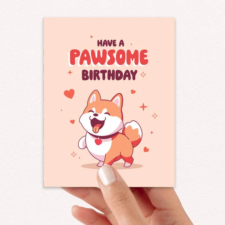 Cute Asian Cards - Wholesale Birthday Card - Paw-some Birthday Card | Shiba Inu Dog Japanese Kawaii Asian Funny Pun4