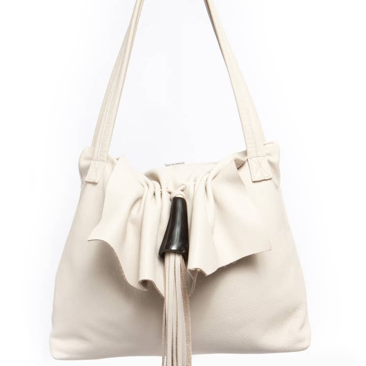 Patrice Beige Italian Leather Satchel for wholesale by Viva Bags of California