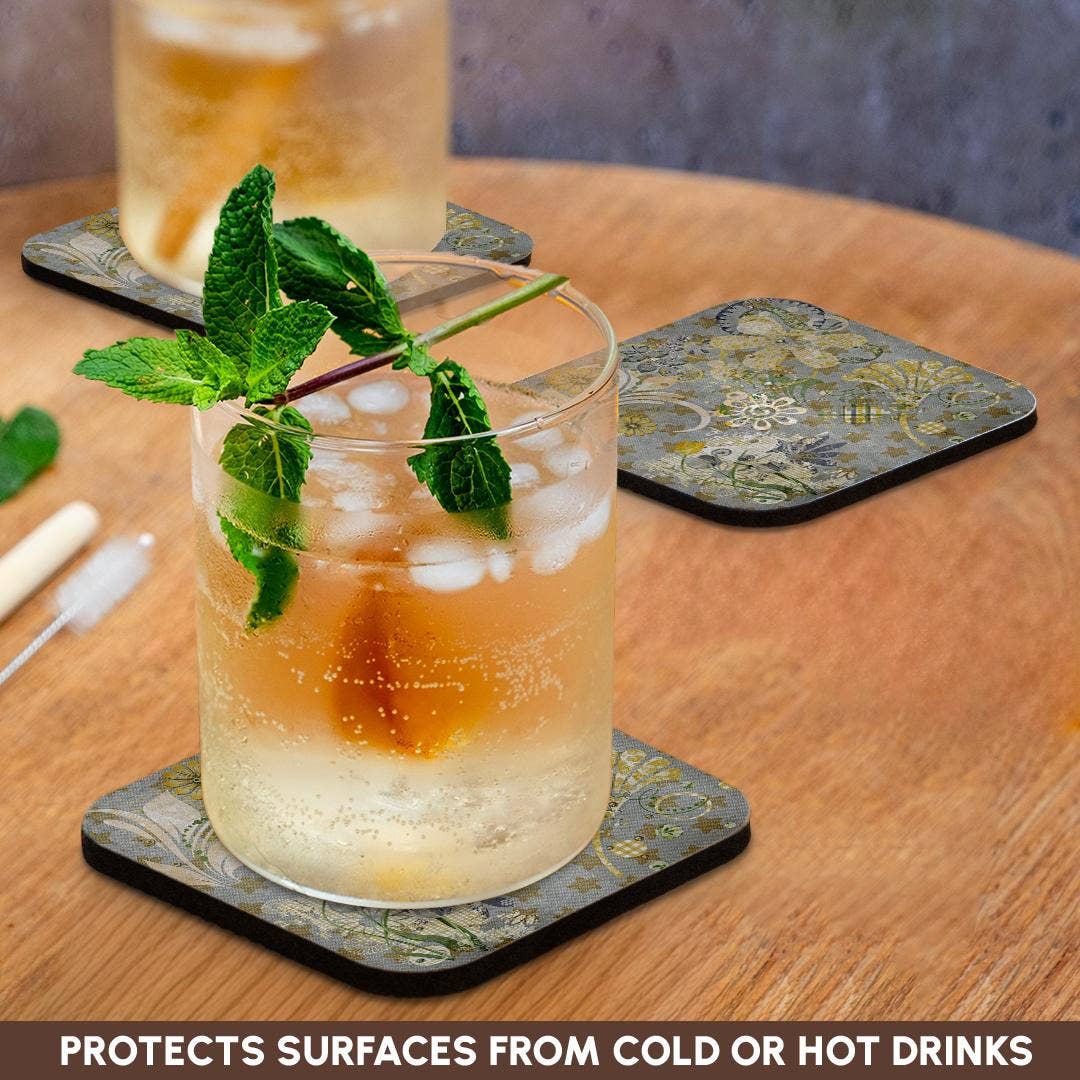 3dRose - Wholesale Coasters - 3dRose, Image of Abstract Star, Flower Design Of Yellow, Gray, Green, Blue, Coaster9