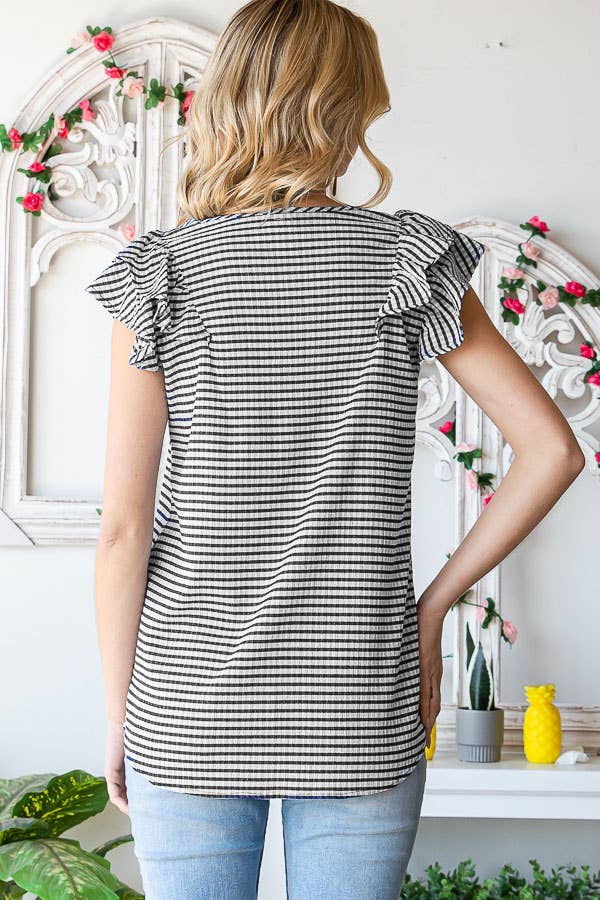 7th Ray - Wholesale Blouse - Women's - Gingham Print V-Neck Women's Blouse with Ruffle Detail T511413