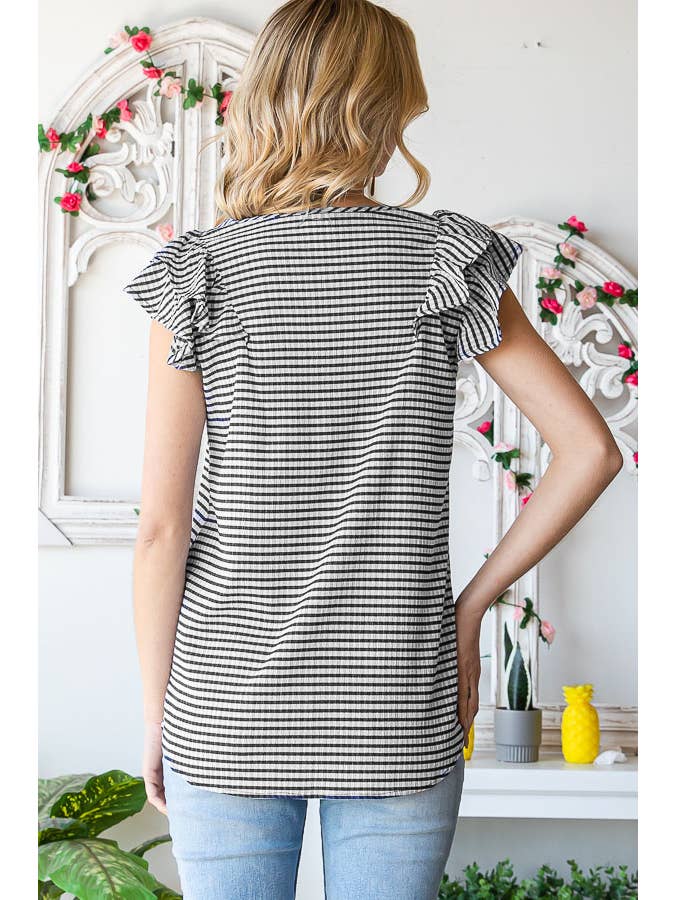 7th Ray - Wholesale Blouse - Women's - Gingham Print V-Neck Women's Blouse with Ruffle Detail T511413