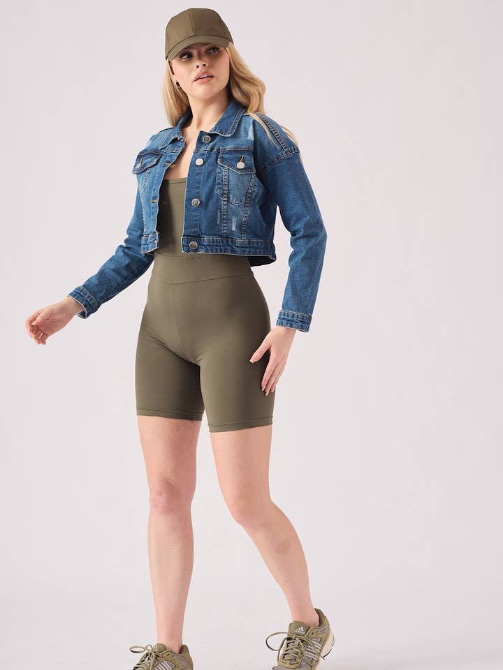 Chaqueta vaquera desgastada de pizarra - Azul medio para venta al por mayor de JMOJO UK Limited